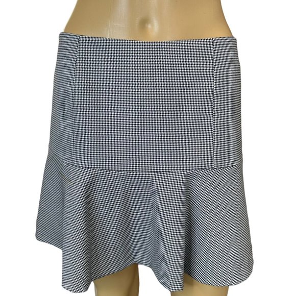 Theory Womens Trumpet Mini Skirt Size 2 Black White Wool Houndstooth Pattern - Picture 1 of 11